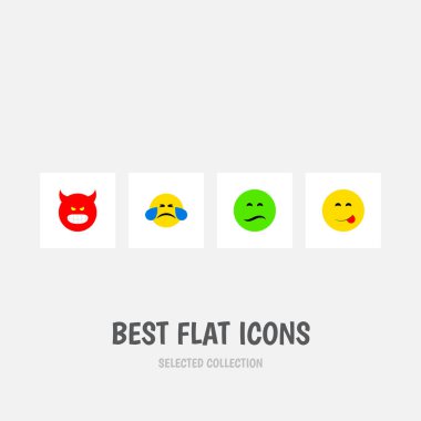 Kızgın, üzgün, gözyaşları ve diğer vektör nesneleri simge düz hareket kümesini. Da içeren öğeleri somurtarak üzgün, emoji.