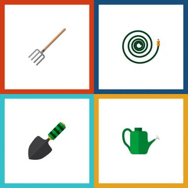 Simge düz Bahçe kazmak, Yaba, sulama olabilir ve diğer vektör nesneleri kümesi. Ayrıca hortum, hosepipe, araç öğeleri içerir.