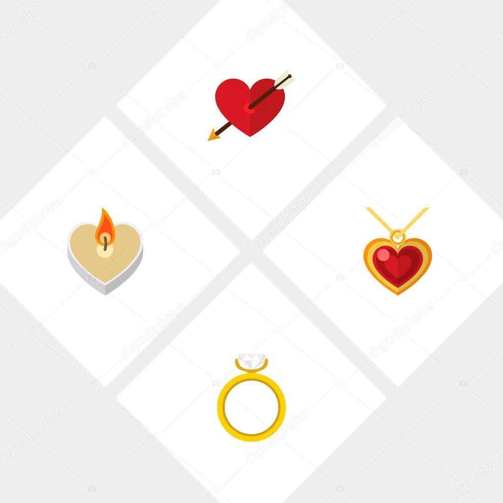 Icon flat amour set of ring, pendant, arrow and other vector objects. Also includes heart, pendant, ring elements.