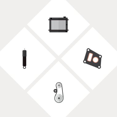 Simge düz Oto radyatör, emici, kemer sürücü ve diğer vektör nesneleri ayarlayın. Ayrıca kemer, ambalaj, termostat öğeleri içerir.