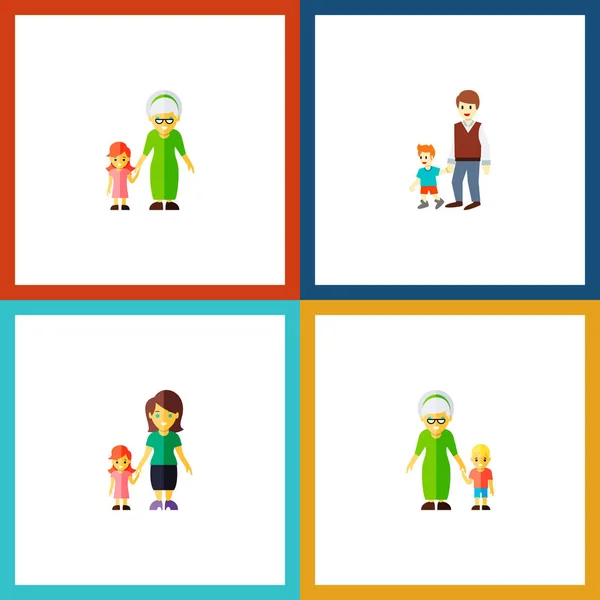图标扁平家庭集的孙子, 女孩, 祖母矢量对象。也包括家庭, 祖母, 男孩元素. — 图库矢量图片