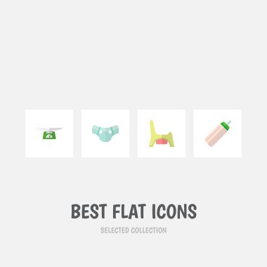 Simge düz çocuk biberon, Bebek bezi, çocuk lazımlık ve diğer vektör nesneleri kümesi. Ayrıca içerir memnun etmektedir, Tartma, şişe öğeleri.