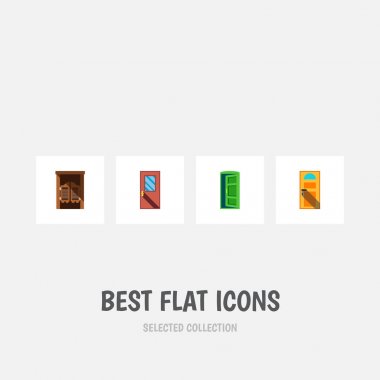 Simge düz yaklaşım seti bir giriş, western ahşap, yaklaşım ve diğer vektör nesnelerine. Ayrıca kapı, çıkış, yaklaşım öğeleri içerir.