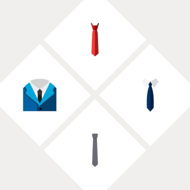 Kravat, terzilik, gömlek ve diğer vektör nesneleri simge düz giyim seti. Ayrıca kravat, giyim, öğeleri terzilik içerir.