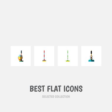 Simge düz süpürge süpürge, kova, ekipman ve diğer vektör nesnelerini ayarlayın. Ayrıca içerir paspas, süpürmek, süpürge öğeleri.