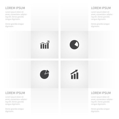 İlerleme, artış, pasta çubuğu ve diğer vektör nesneleri simge grafik seti. Ayrıca pasta, içerir grafik, öğeleri artış.