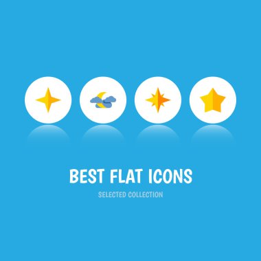 Simge düz gece yarısı yıldızı, yıldız işareti, gece gökyüzü ve diğer vektör nesnelerini ayarlayın. Ayrıca yıldız, gökyüzü, içerir yıldız öğeleri.