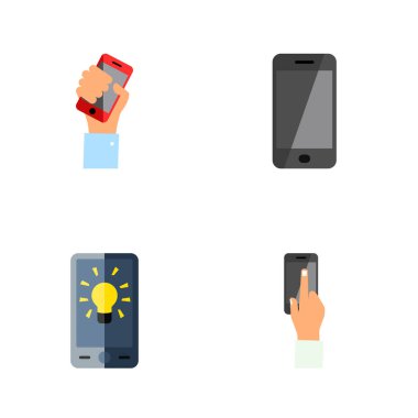 Simge düz dokunmatik holding, akıllı telefon ve diğer vektör nesnelerinin etkileşimli görünümünü ayarlayın. Ayrıca cep telefonu, akıllı telefon, holding öğeleri içerir.