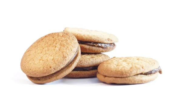 Biscoitos Aveia Com Leite Condensado Isolado Sobre Fundo Branco — Fotografia de Stock