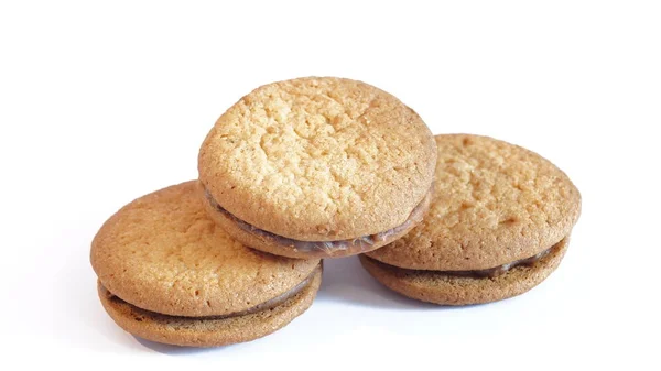 Biscoitos Aveia Com Leite Condensado Isolado Sobre Fundo Branco — Fotografia de Stock