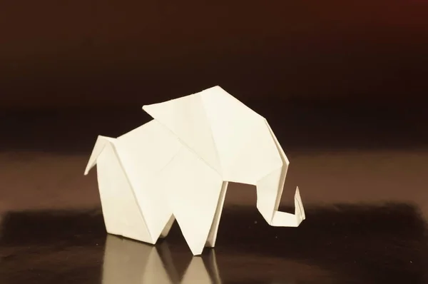 White Origami Slonon Paper White Elephant Isolated Black Background Japanese — Stock Photo, Image