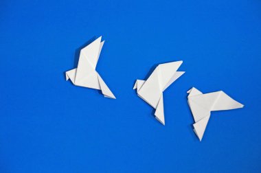 Origami güvercinler üzerinde mavi arka plan izole.