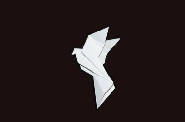 Siyah bir arka plan üzerinde izole origami güvercinler.
