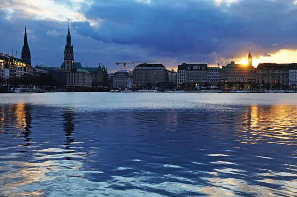 Lake Alster Amburgo Vista Sul Municipio Vista Della Città Dal — Foto Stock