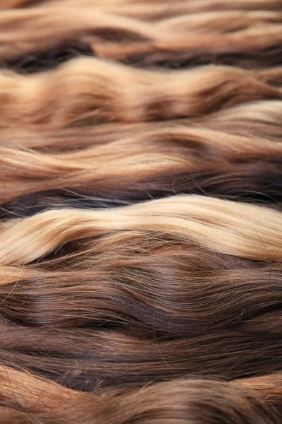 Equipamento Extensão Cabelo Cabelo Natural Amostras Cabelo Cores Diferentes — Fotografia de Stock