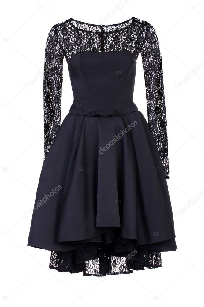 Little black dress. Fashionable concept. Isolated. White background.