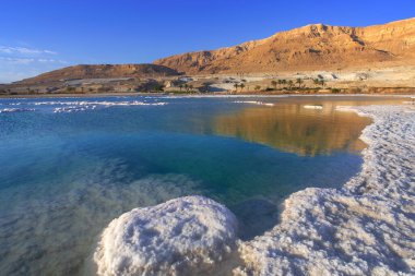 Tuz yatakları, Ölü Deniz 'in tipik manzarası, İsrail.