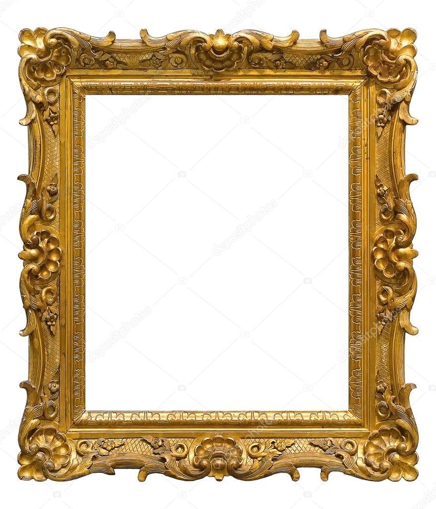 Gold frame for masterpieces on a white background