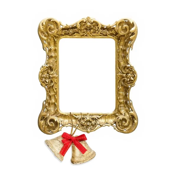 Gold framed frame with Christmas decorations on a white background — Stock Photo, Image