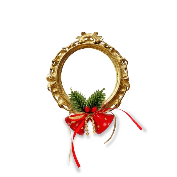 Złota rama ramką z ozdoby świąteczne na białym tle — Zdjęcie stockowe