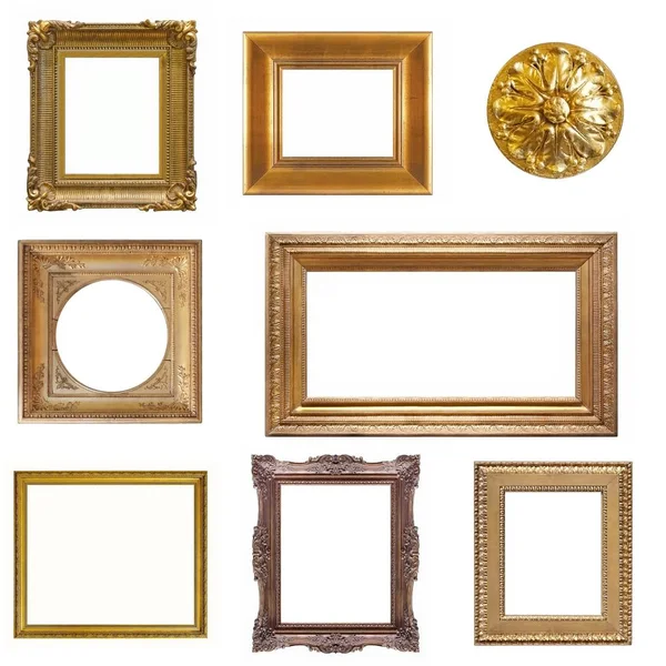 Set Verguld Goud Frames Geïsoleerd Wit — Stockfoto