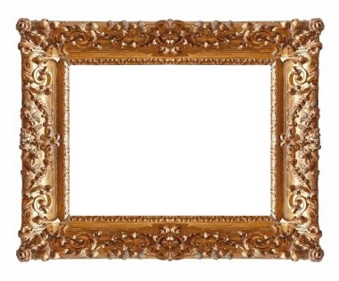 Altın (altın) çerçeve resimleri, ayna veya beyaz arka plan üzerinde izole fotoğraflar için