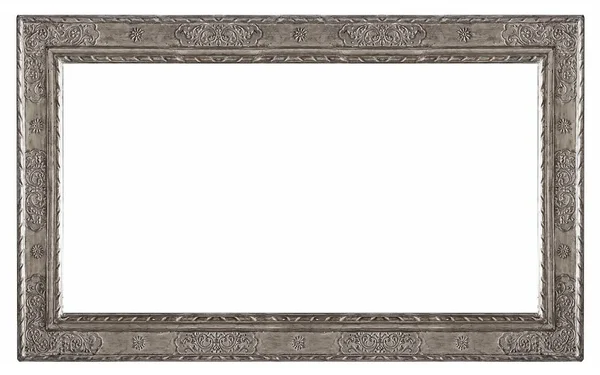 Stříbrný Rám Pro Obrazy Zrcadla Nebo Fotografie Izolovaných Bílém Pozadí — Stock fotografie