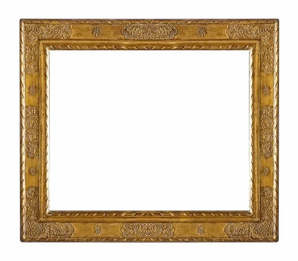 Золотая Позолоченная Рамка Картин Зеркал Фотографий Белом Фоне — стоковое фото