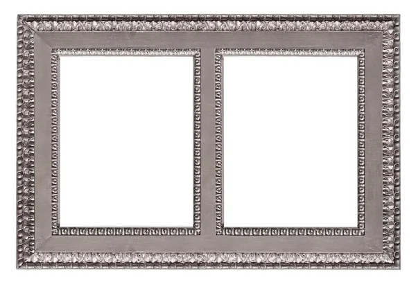 Cadre Double Argenté Diptyque Sur Fond Blanc Pour Tableaux Miroirs — Photo