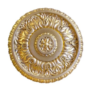 Beyaz arka plan üzerinde izole bir çiçek şeklinde altın dekoratif öğe