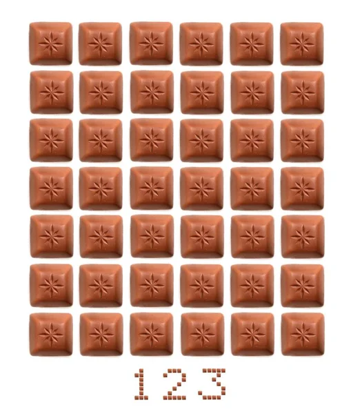 Trozo Chocolate Aislado Sobre Fondo Blanco Para Diseño Letras Números — Foto de Stock