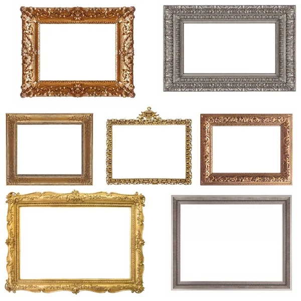 Set Houten Zilveren Gouden Frames Geïsoleerd Wit — Stockfoto