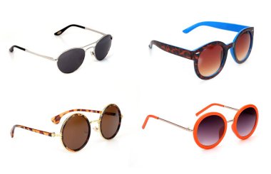 Bir portreye başvurmak için beyaz arkaplanda izole edilmiş güneş gözlüğü seti