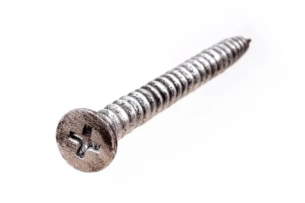 Metal Screw Cross Slot Isolated White Background — Stock Photo, Image