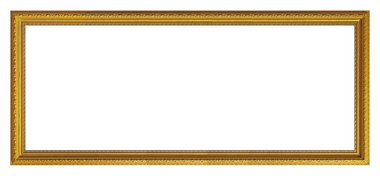 Beyaz arkaplanda izole edilmiş resimler, aynalar veya fotoğraf için panoramik altın çerçeve