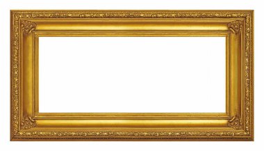 Beyaz arkaplanda izole edilmiş resimler, aynalar veya fotoğraf için panoramik altın çerçeve