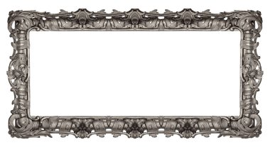 Beyaz arka planda izole edilmiş resimler, aynalar veya fotoğraf için panoramik gümüş çerçeve. Kırpma yolu ile tasarım ögesi