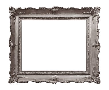Beyaz arka planda izole edilmiş resimler, aynalar ya da fotoğraf için gümüş çerçeve. Kırpma yolu ile tasarım ögesi