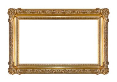Beyaz arkaplanda izole edilmiş resimler, aynalar veya fotoğraf için altın çerçeve