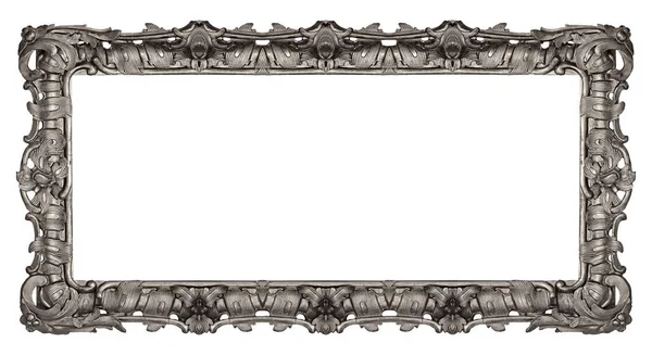 Panoramisch Zilveren Frame Voor Schilderijen Spiegels Foto Geïsoleerd Witte Achtergrond — Stockfoto