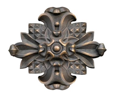 Beyaz arka planda izole edilmiş çiçek desenli bronz dekoratif element. Kırpma yolu ile tasarım ögesi