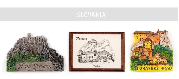 Recuerdo Imán Eslovaquia Aislado Sobre Fondo Blanco Inscripción Eslovaco Significa — Foto de Stock