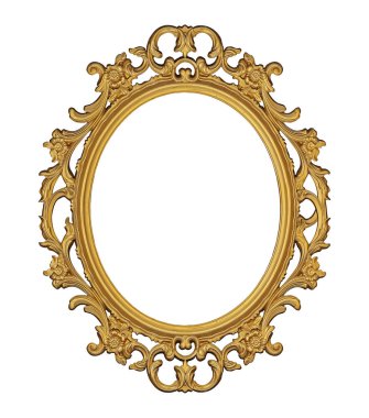 Tablolar, aynalar veya beyaz arka planda izole edilmiş fotoğraf için altın çerçeve. Kırpma yolu ile tasarım ögesi