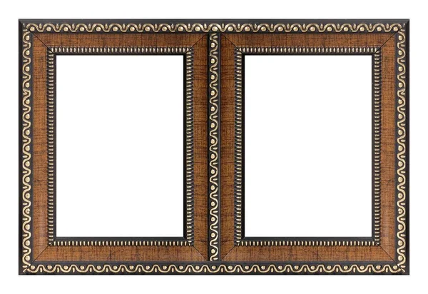 Double Wooden Frame Diptych Paintings Mirrors Photos Isolated White Background — Stock Photo, Image