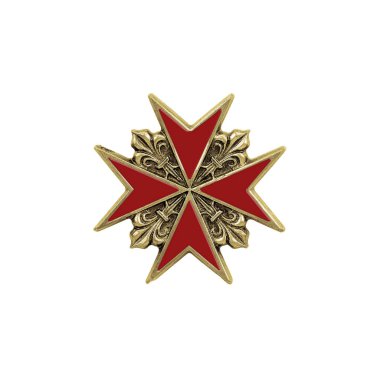 Beyaz arka planda izole edilmiş Malta haçı şeklinde bir hatıra (mıknatıs). Kırpma yolu ile tasarım ögesi