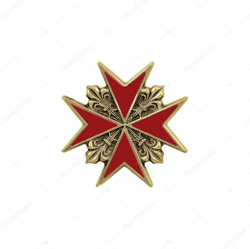 Souvenir  (magnet) in the form of a Maltese cross isolated on white background. Design element with clipping path