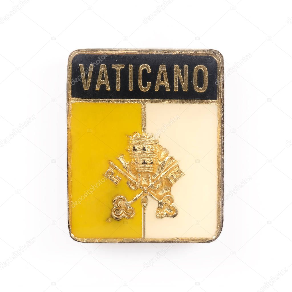 Souvenir (magnet) from Italy isolated on white background. Italian inscription does the city name 