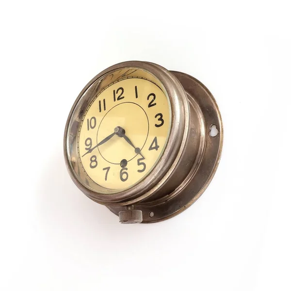 Vintage Ship Clock Isolated White Background — 스톡 사진