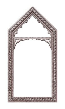 Beyaz arkaplanda izole edilmiş resimler, aynalar veya fotoğraflar için gümüş gotik çerçeve