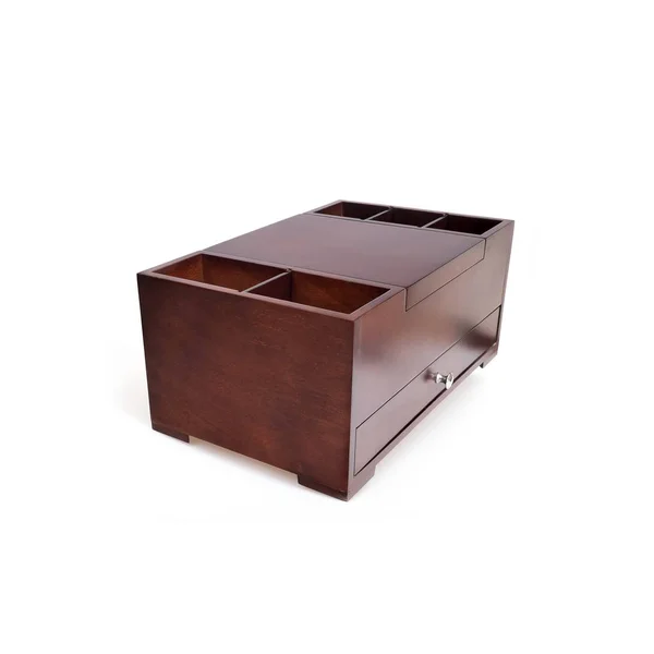 Large Wooden Jewelry Storage Box Isolated White Background — 스톡 사진